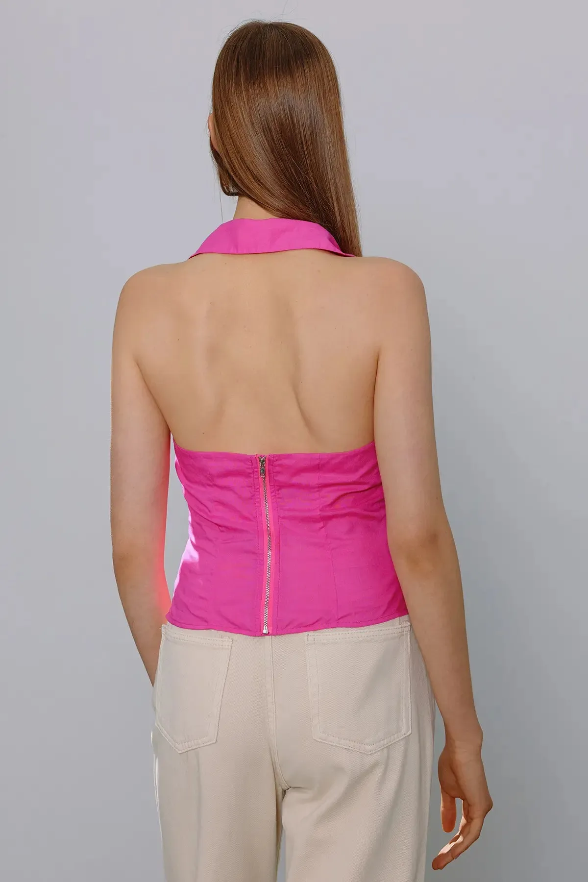 Drawstring Front Ruched Backless Top