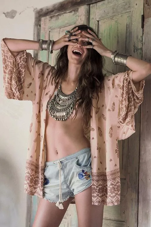 Dunnmall Boho Vibes Print Kimono