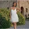 Elegant Chic Spaghetti Strap Luxury Tassel Sequins Feather Women’s Mini Dress for Evening Party, Cocktail Wedding Guest.
