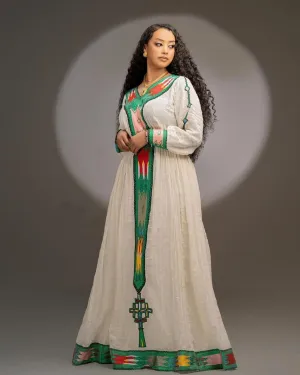 Emerald Green Design Ethiopian Traditional Dress with Modern Touch Habesha Dress