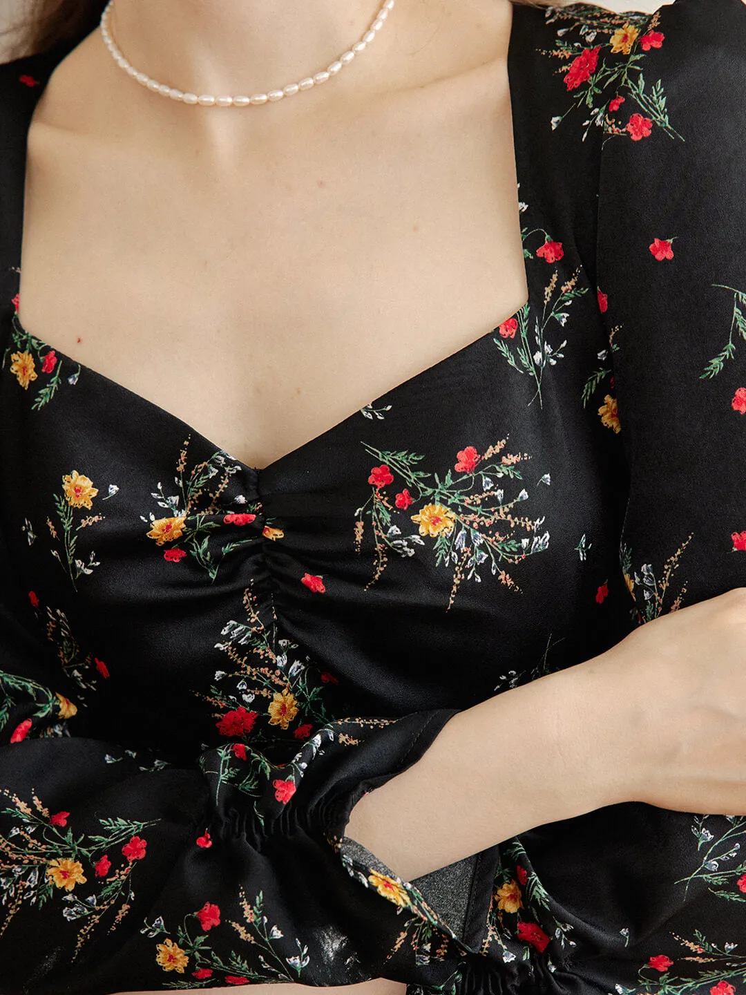 Ensley Floral Printed Black Dress