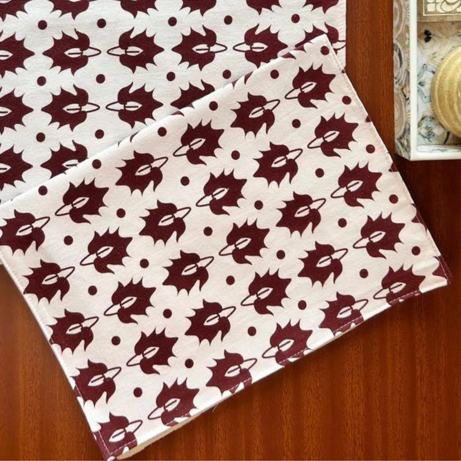 Ethnic Motif Table Placemats | Intricate Pattern | Red And White | 12"x18"