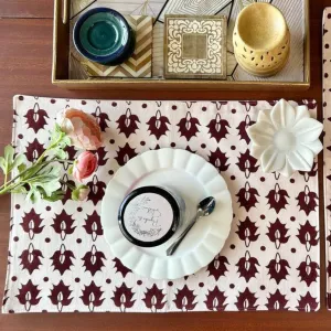 Ethnic Motif Table Placemats | Intricate Pattern | Red And White | 12"x18"