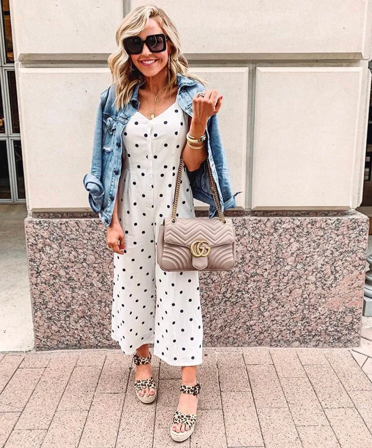 Everly Button Up Polka Dot Cropped Jumpsuit- Size S