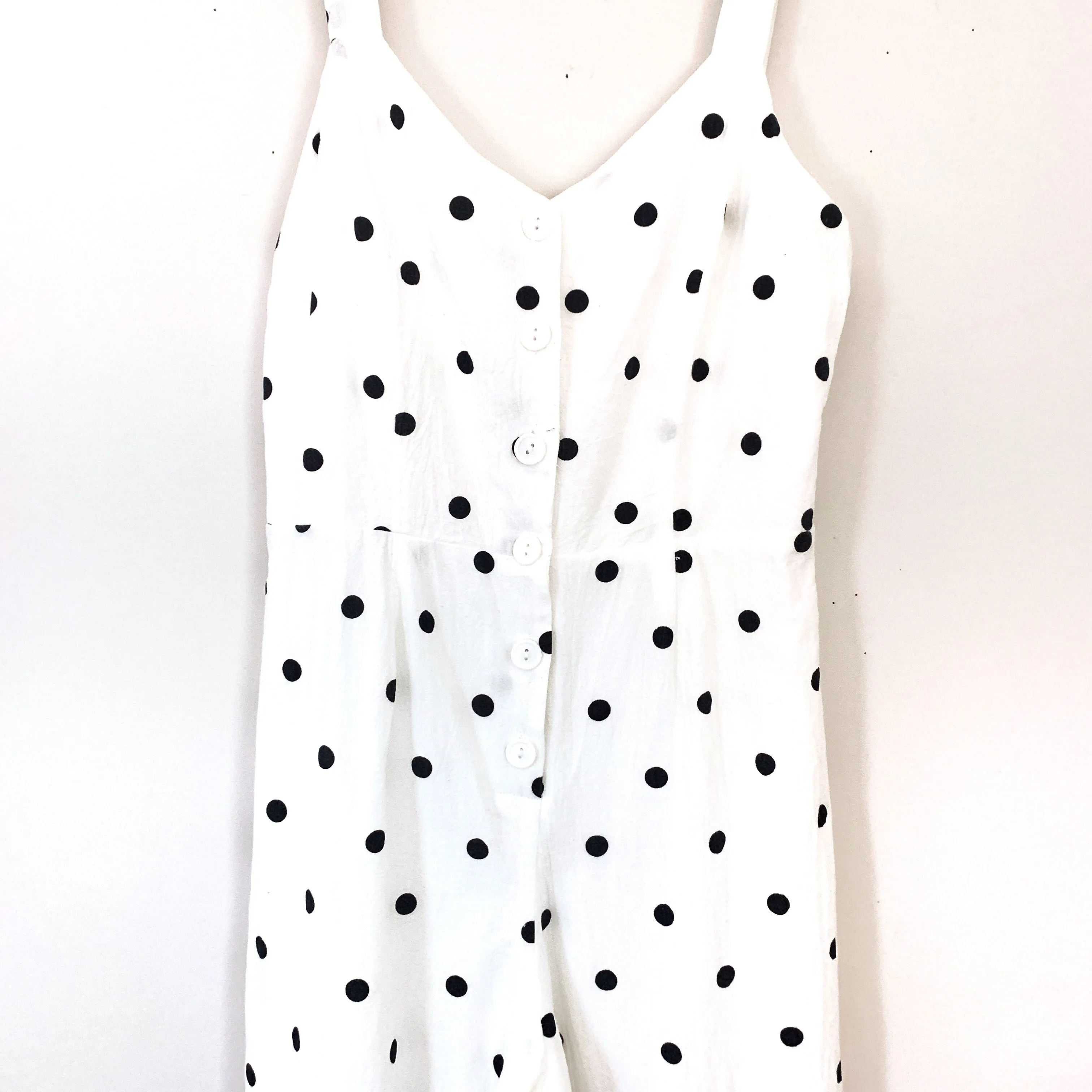 Everly Button Up Polka Dot Cropped Jumpsuit- Size S