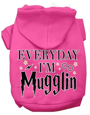 Everyday I'm Mugglin Screen Print Dog Hoodie Bright Pink L