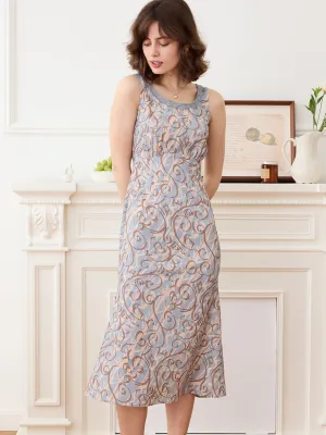 【Final Sale】Greta Allover Print Contrast Lace Tank Dress