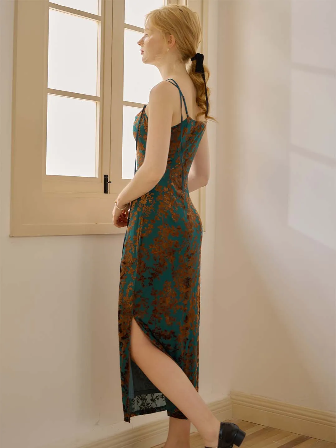 【Final Sale】Iris Allover Print Draped Collar Split Cami Dress