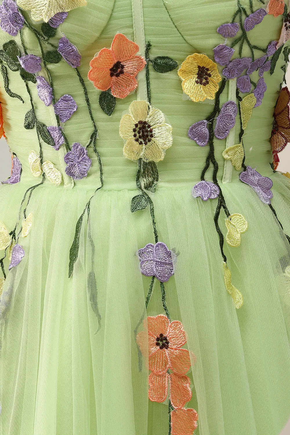 Floral Embroidered Champagne Tulle Short Homecoming Dress