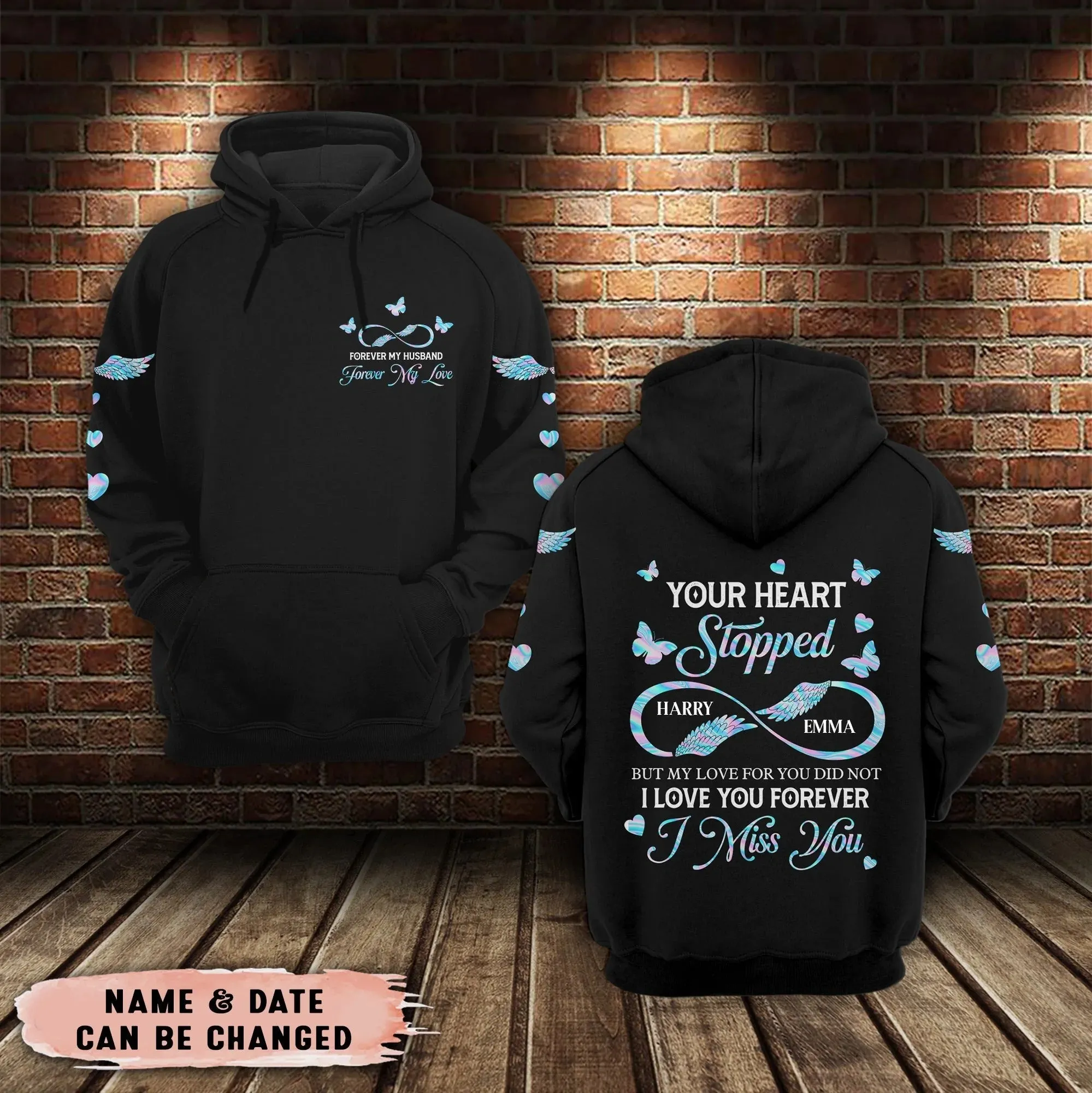 Forever my husband Forever my love - Personalized All Over Print Hoodie, Sympathy Shirt, Memorial Shirt