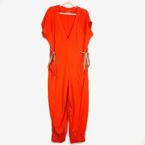 Free People Movement Orange Side Tie Straps Cinched Ankle Jumpsuit- Size L