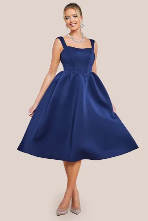 Goddiva Sleeveless Corset Fit & Flare Midi Dress - Navy Blue