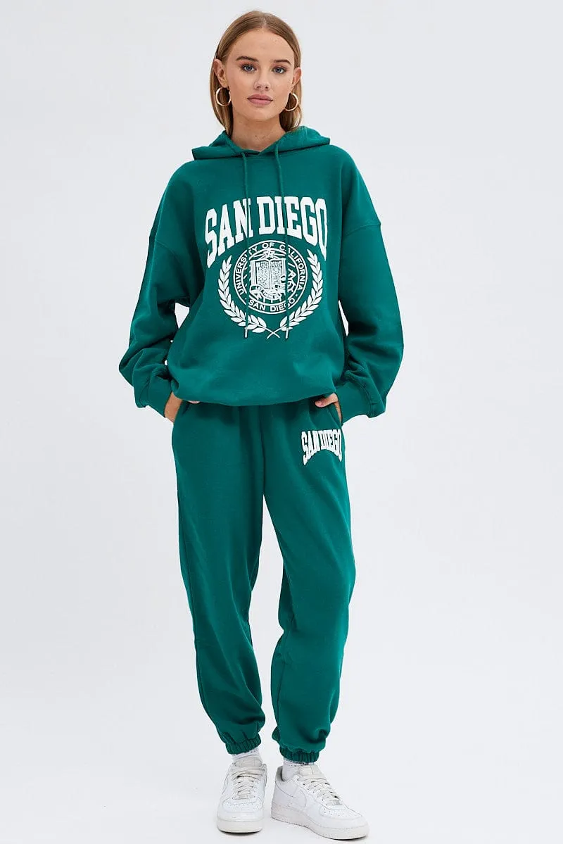 Green Graphic Hoodie Sweater Long Sleeve