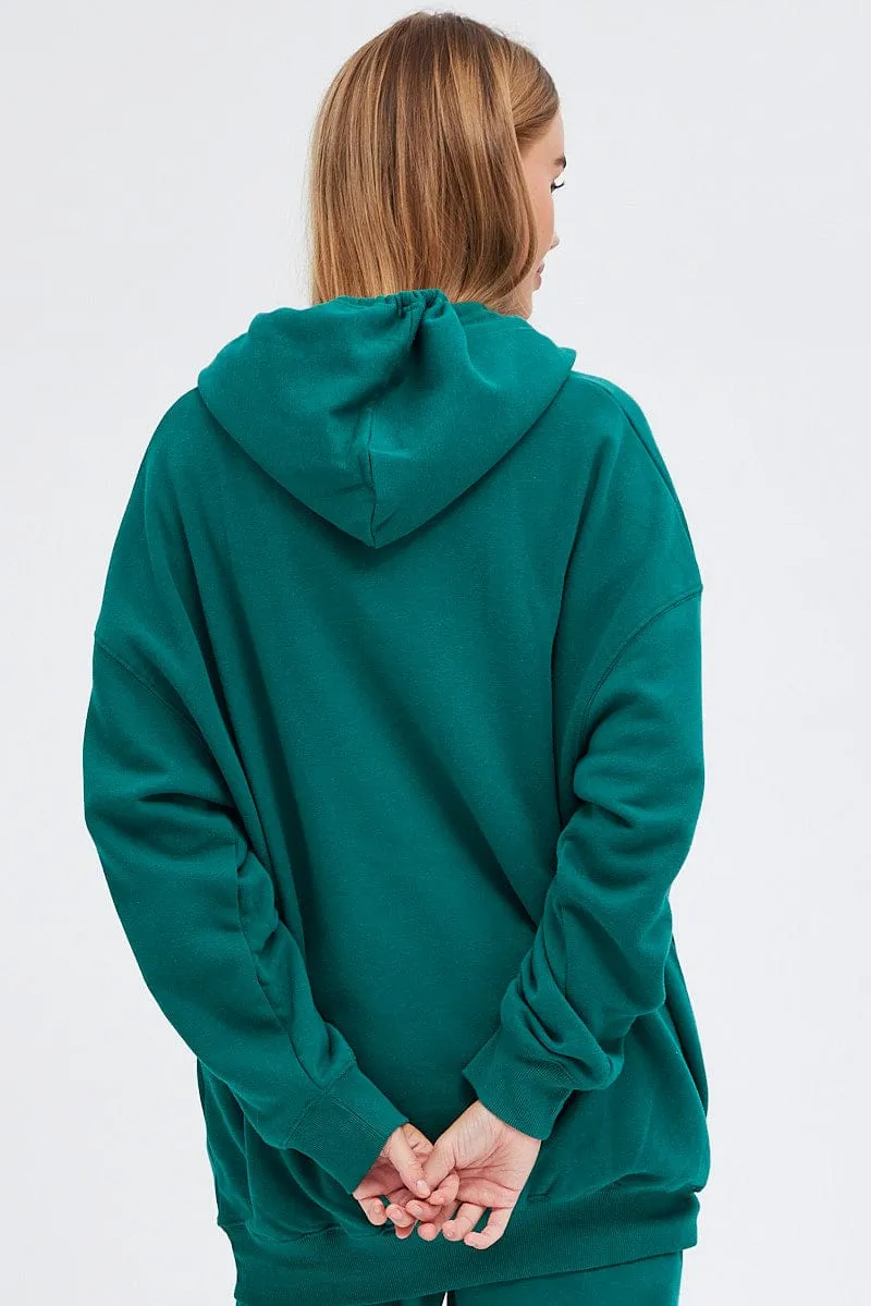 Green Graphic Hoodie Sweater Long Sleeve