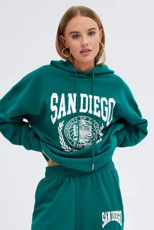 Green Graphic Hoodie Sweater Long Sleeve