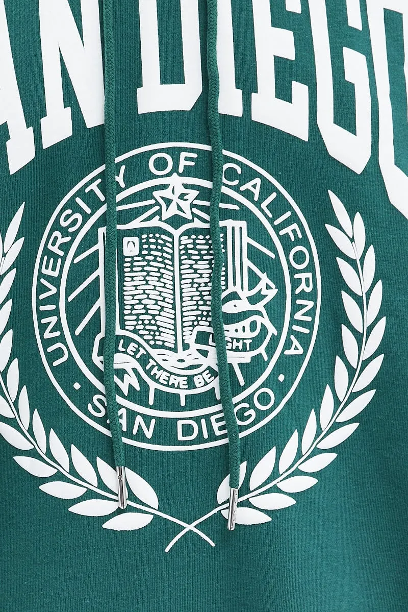 Green Graphic Hoodie Sweater Long Sleeve