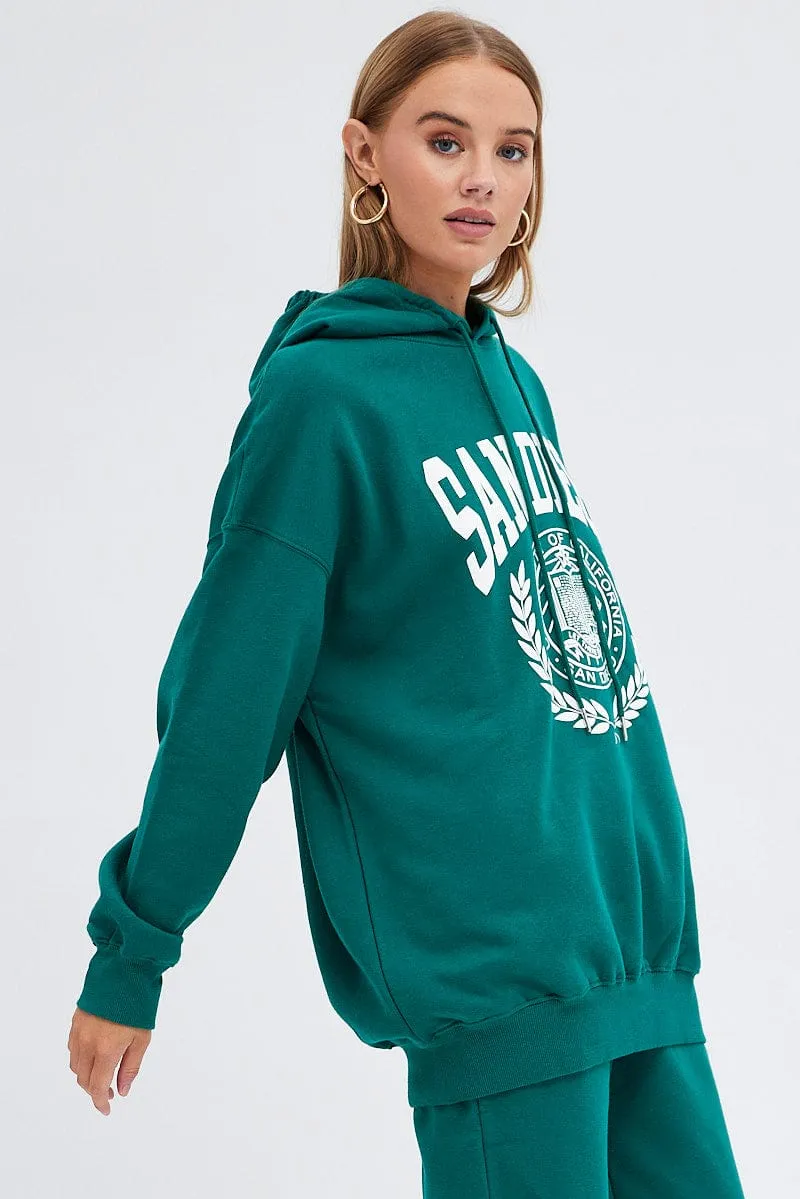 Green Graphic Hoodie Sweater Long Sleeve