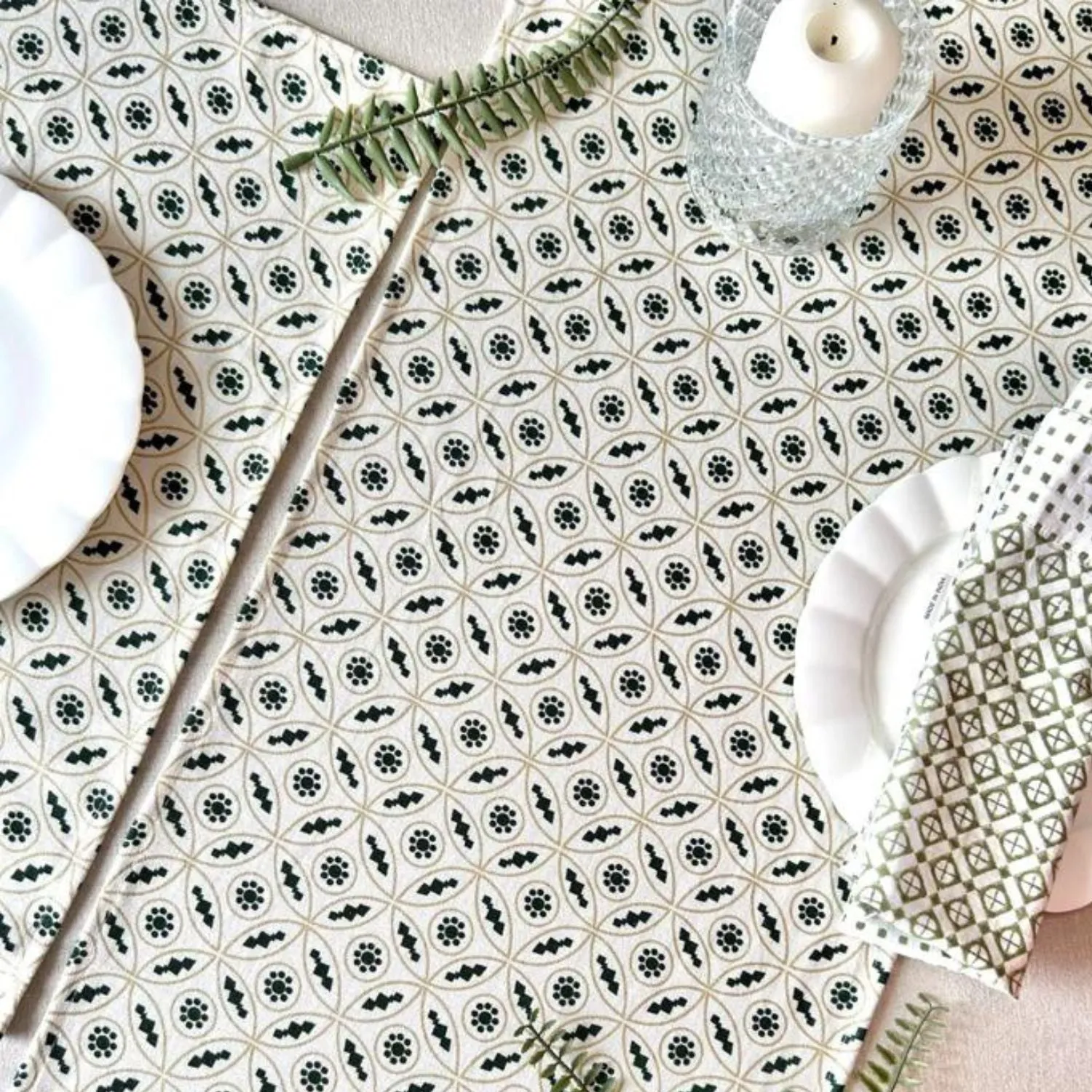 Hand Crafted Table Placemats | Bottle Green And Off-White | 12x18 Inches