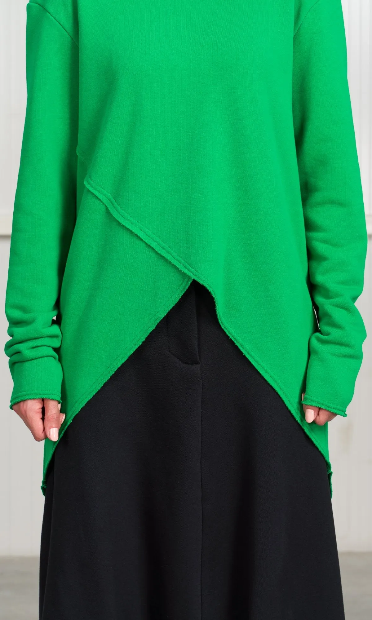 Hooded Sweatshirt with Asymmetric Overlap Front