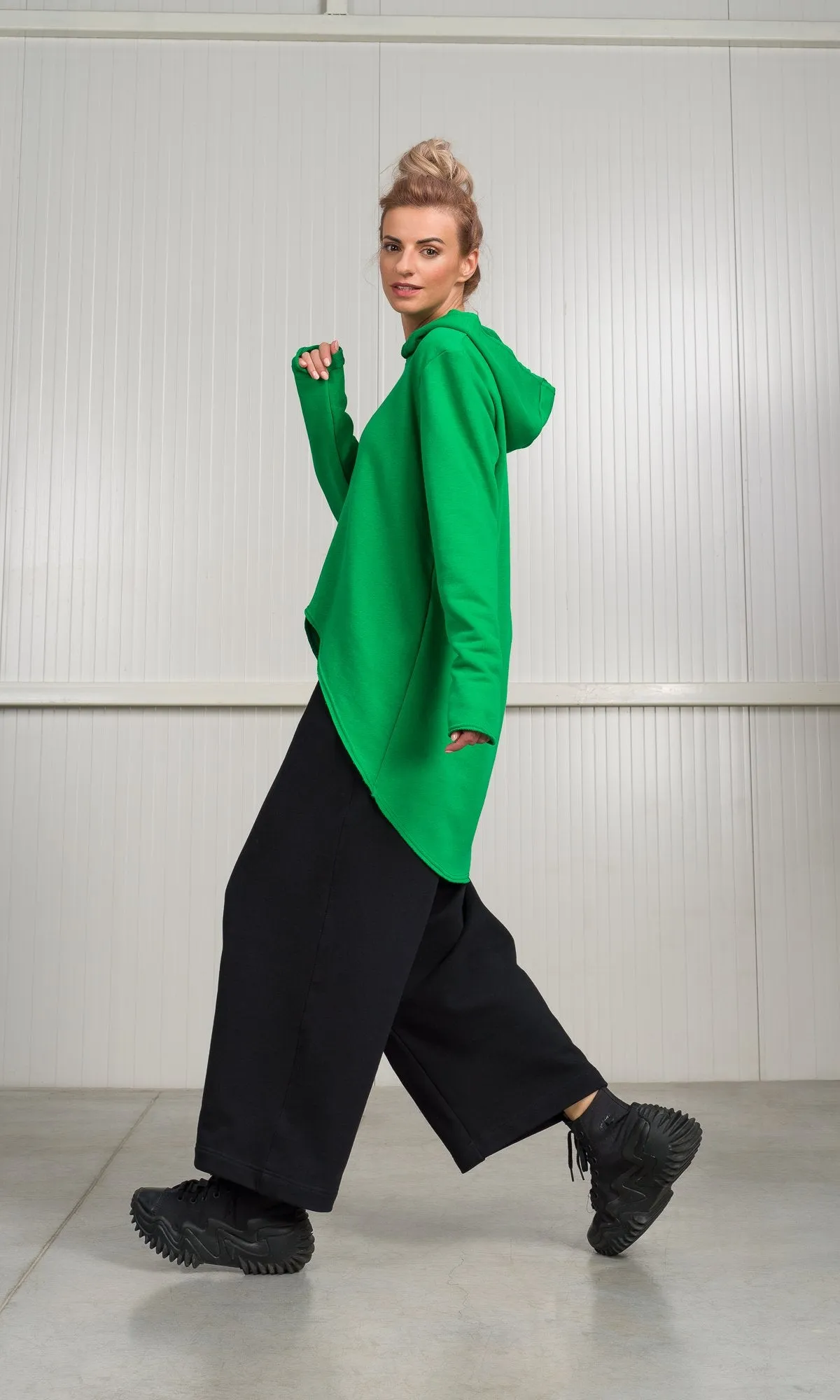 Hooded Sweatshirt with Asymmetric Overlap Front