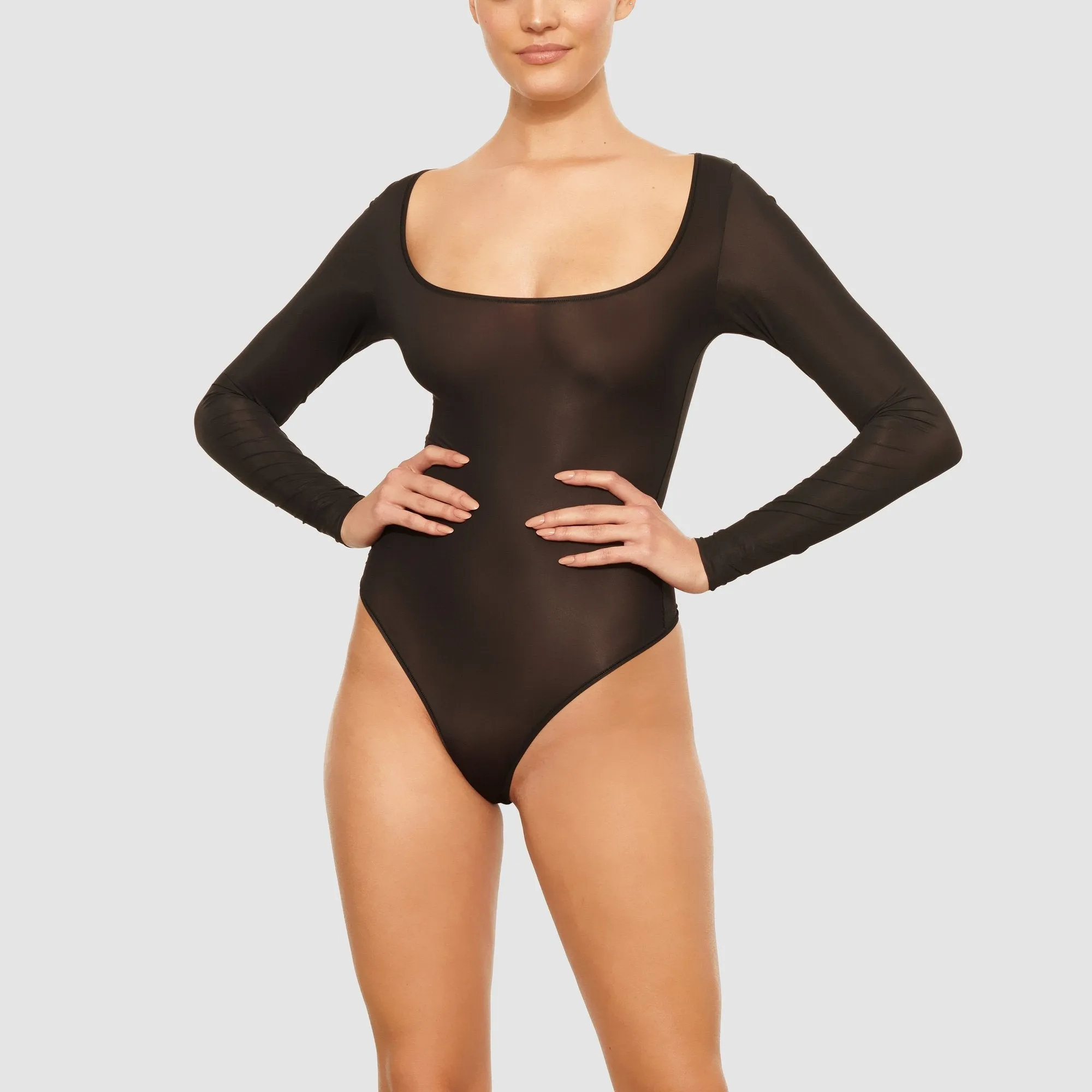 JELLY SHEER LONG SLEEVE BODYSUIT | ONYX