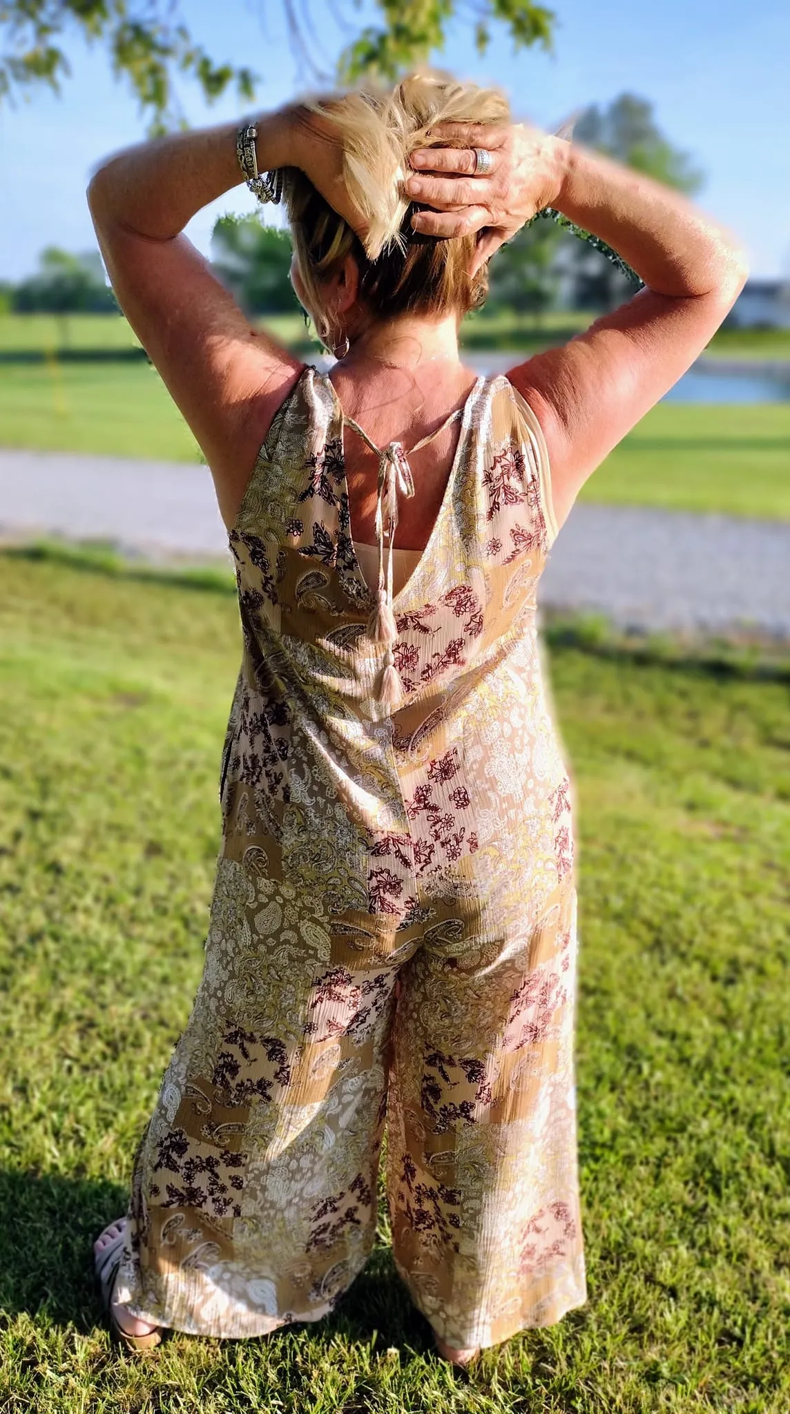 Jenni. Rayon Gauze Patchwork Print Sleeveless Jumpsuit