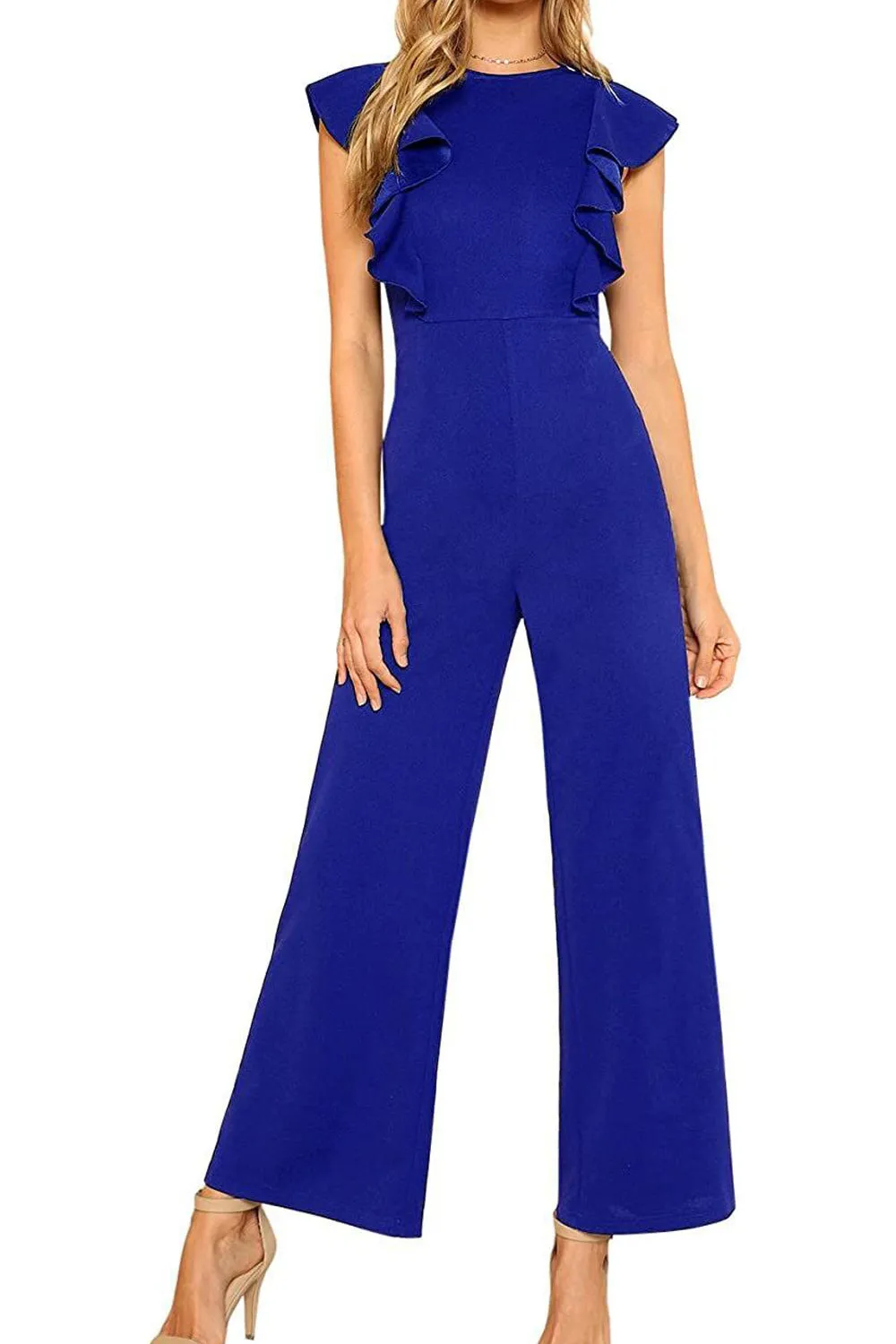 Ketty More  Women Elegent Solid Colored Round Neck Superb Cap Sleeve Fashionable Casual Jumpsuit-C13480ZWJ