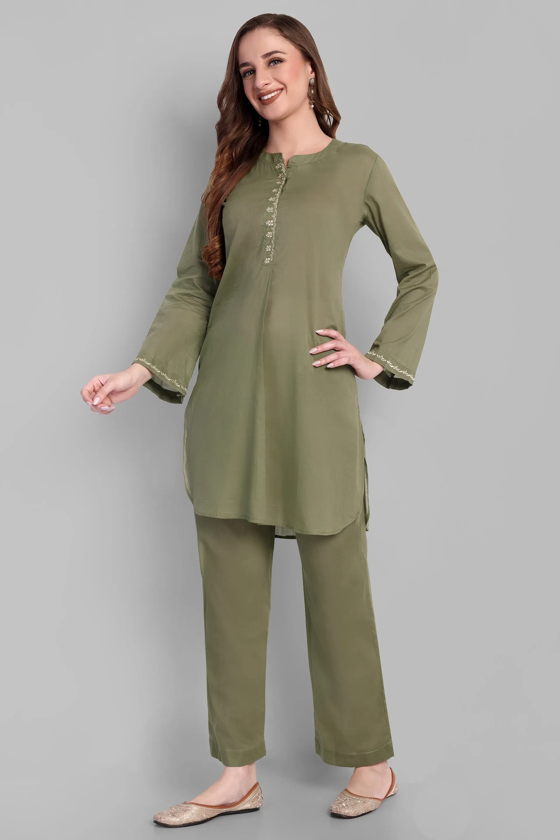 Khaki Green Mul Co-ord Set