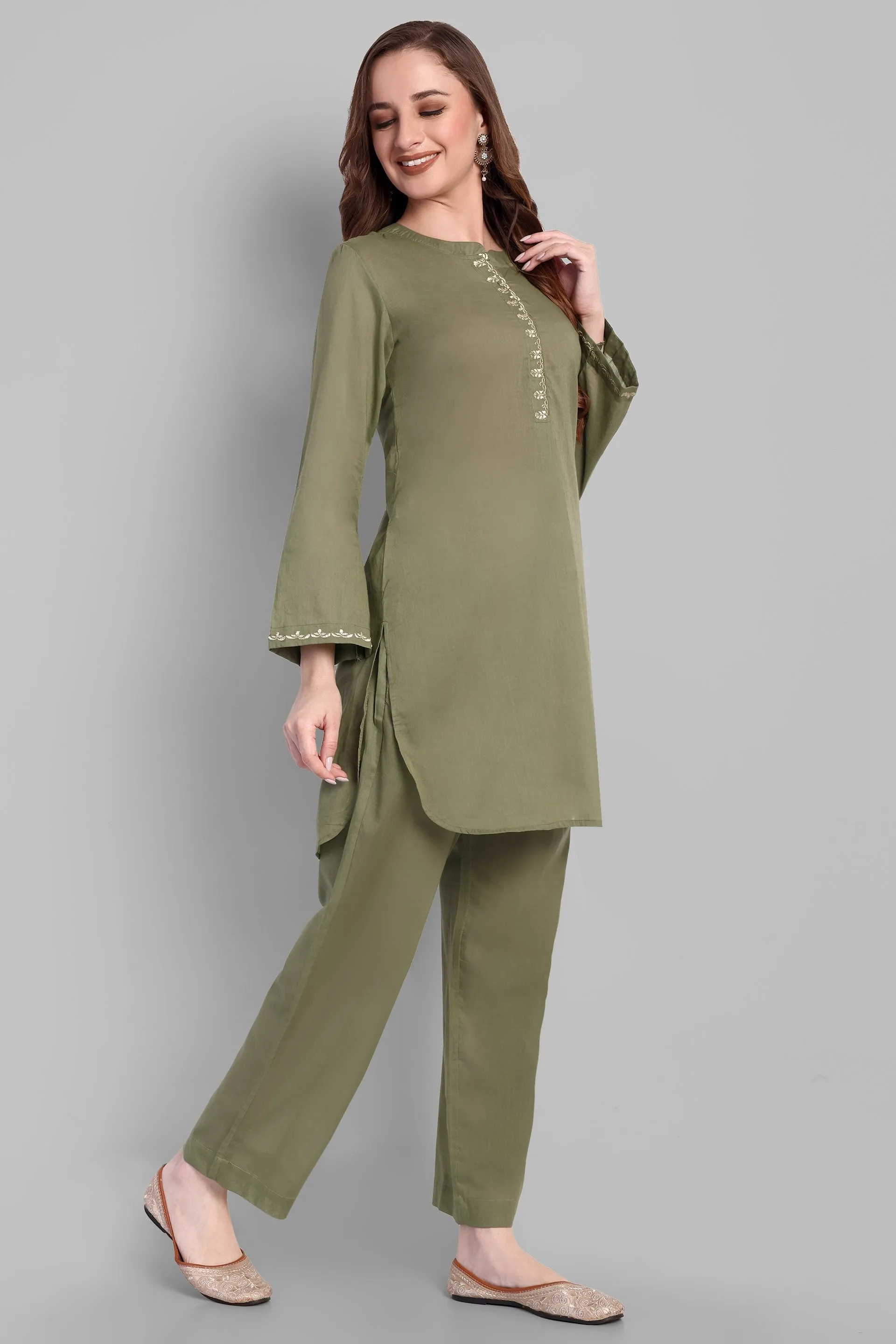 Khaki Green Mul Co-ord Set