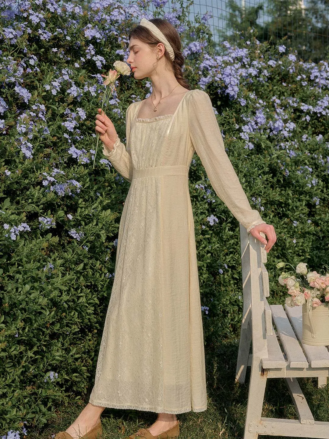 Kiara Sweet Lace Patchwork Square Neck Dress