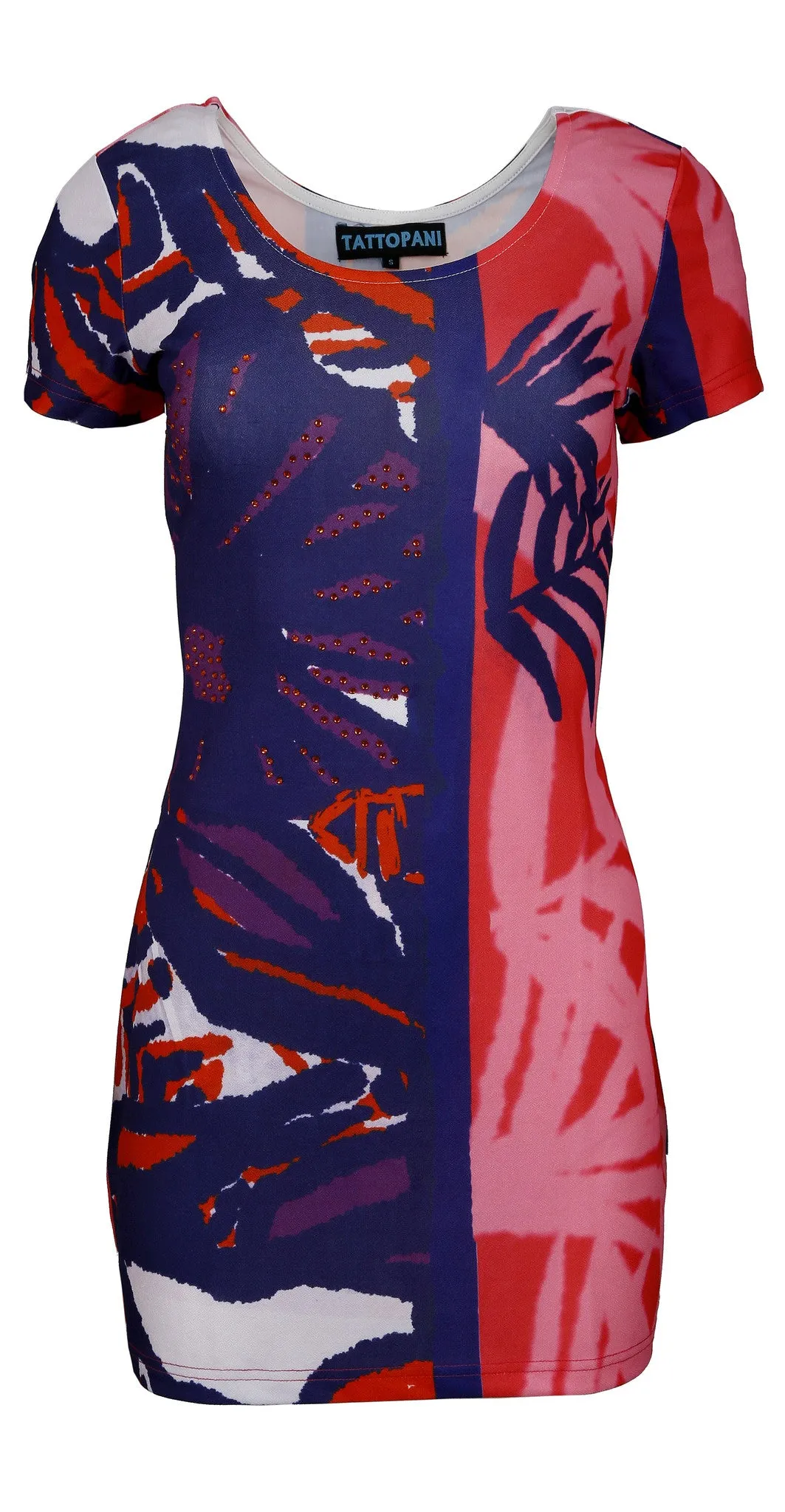 ladies-short-sleeve-dress-with-multicolor-pattern-print-rhinestones-ks-126123