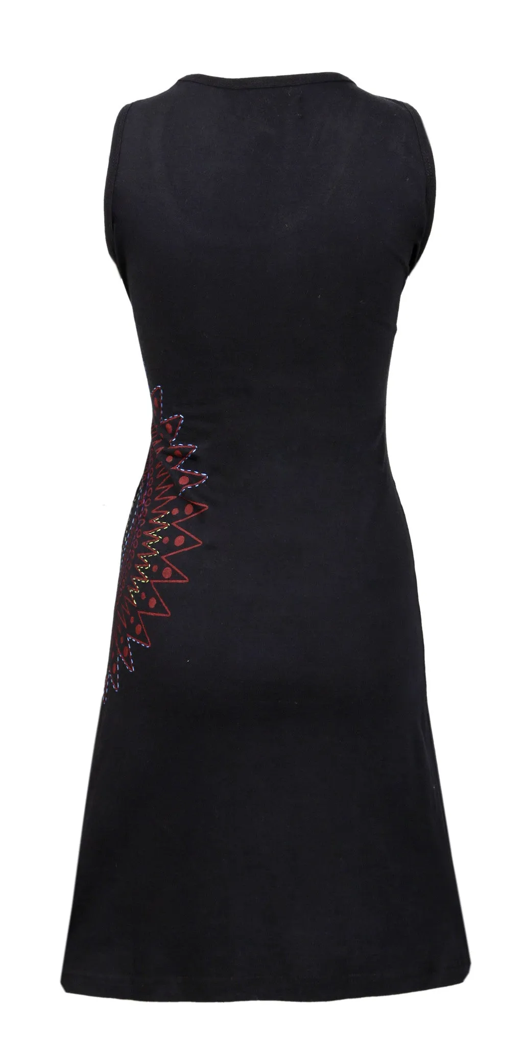 ladies-sleeveless-dress-with-side-flower-embroidery-and-print-design-black-beam-lmn-4067