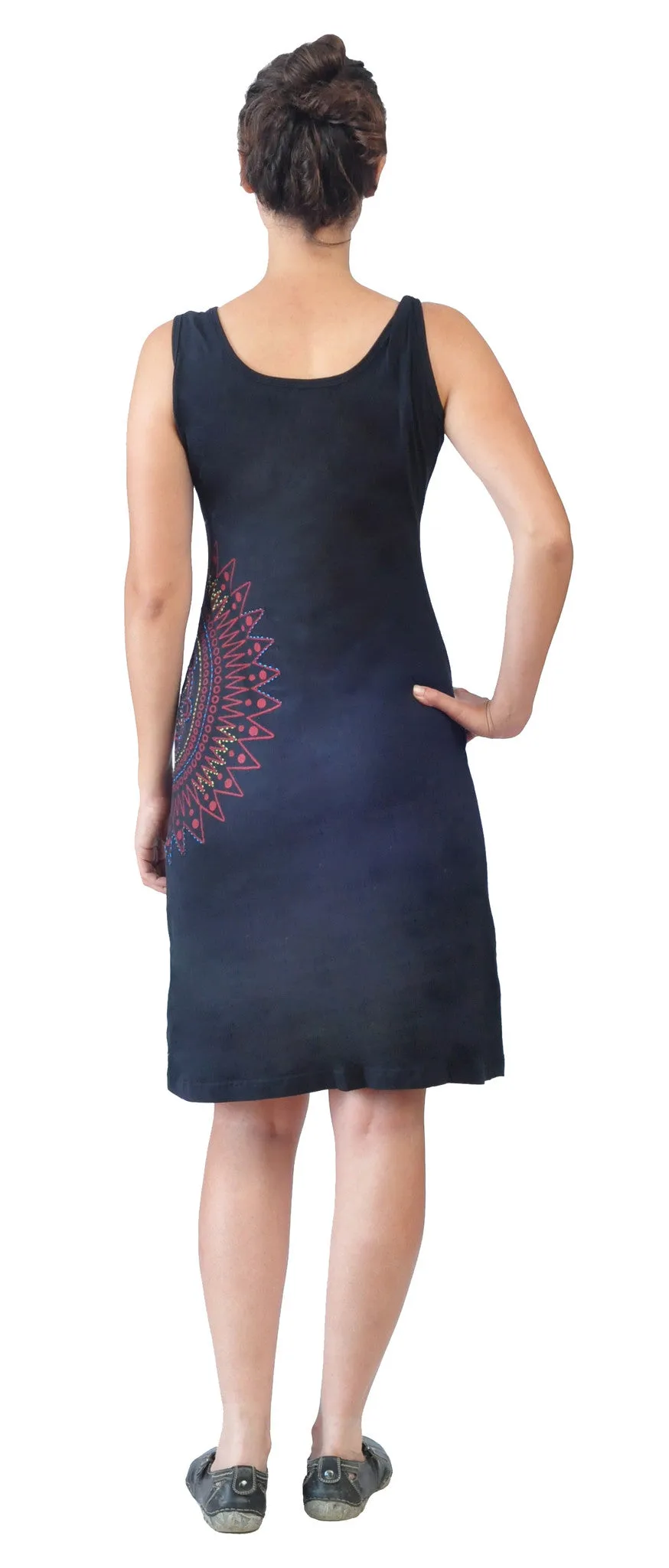 ladies-sleeveless-dress-with-side-flower-embroidery-and-print-design-black-beam-lmn-4067