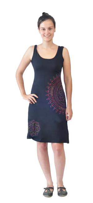ladies-sleeveless-dress-with-side-flower-embroidery-and-print-design-black-beam-lmn-4067