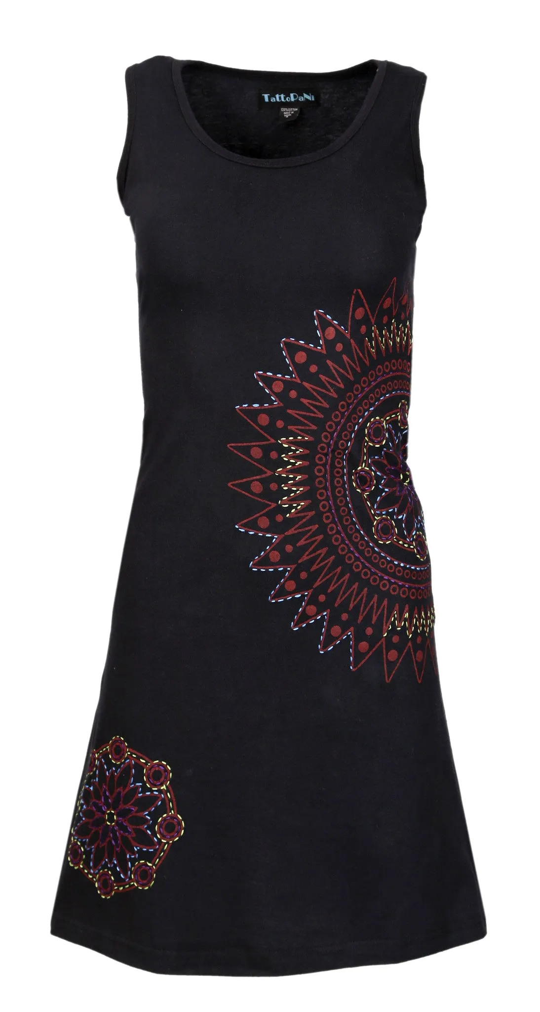 ladies-sleeveless-dress-with-side-flower-embroidery-and-print-design-black-beam-lmn-4067