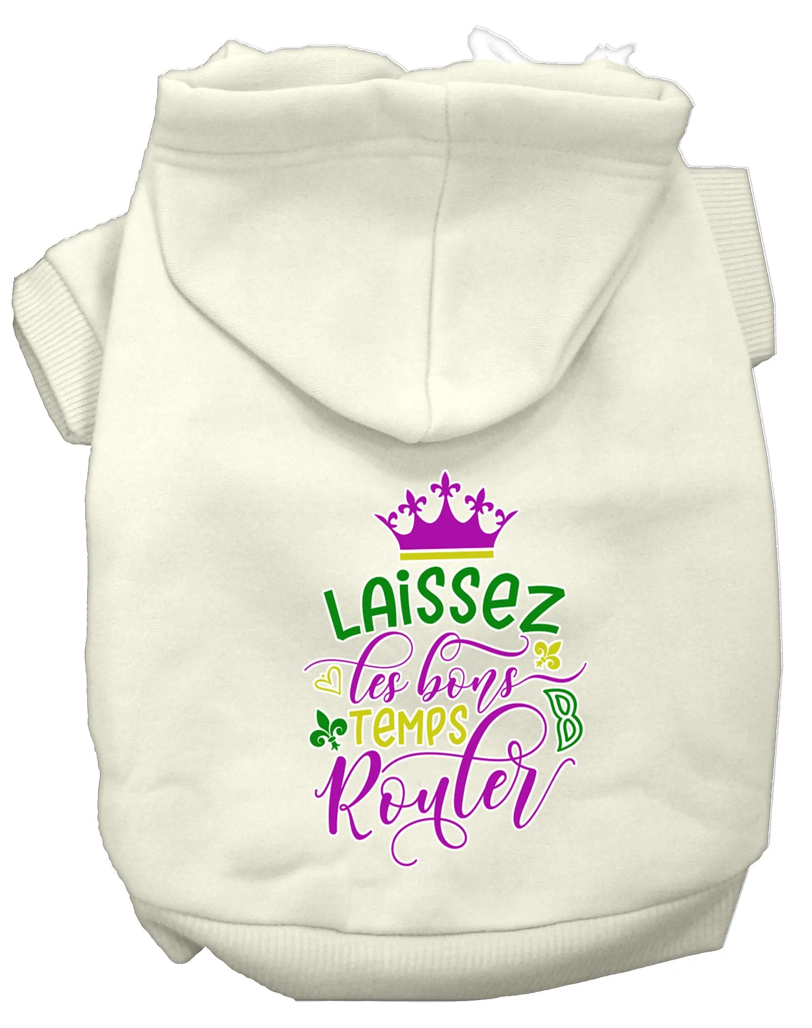 Laissez Les Bons Temps Rouler Screen Print Mardi Gras Dog Hoodie Cream L