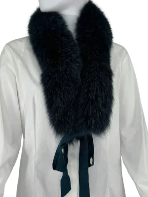 Lanvin Teal Fox Wrap Collar With Grosgrain Ribbon Tie