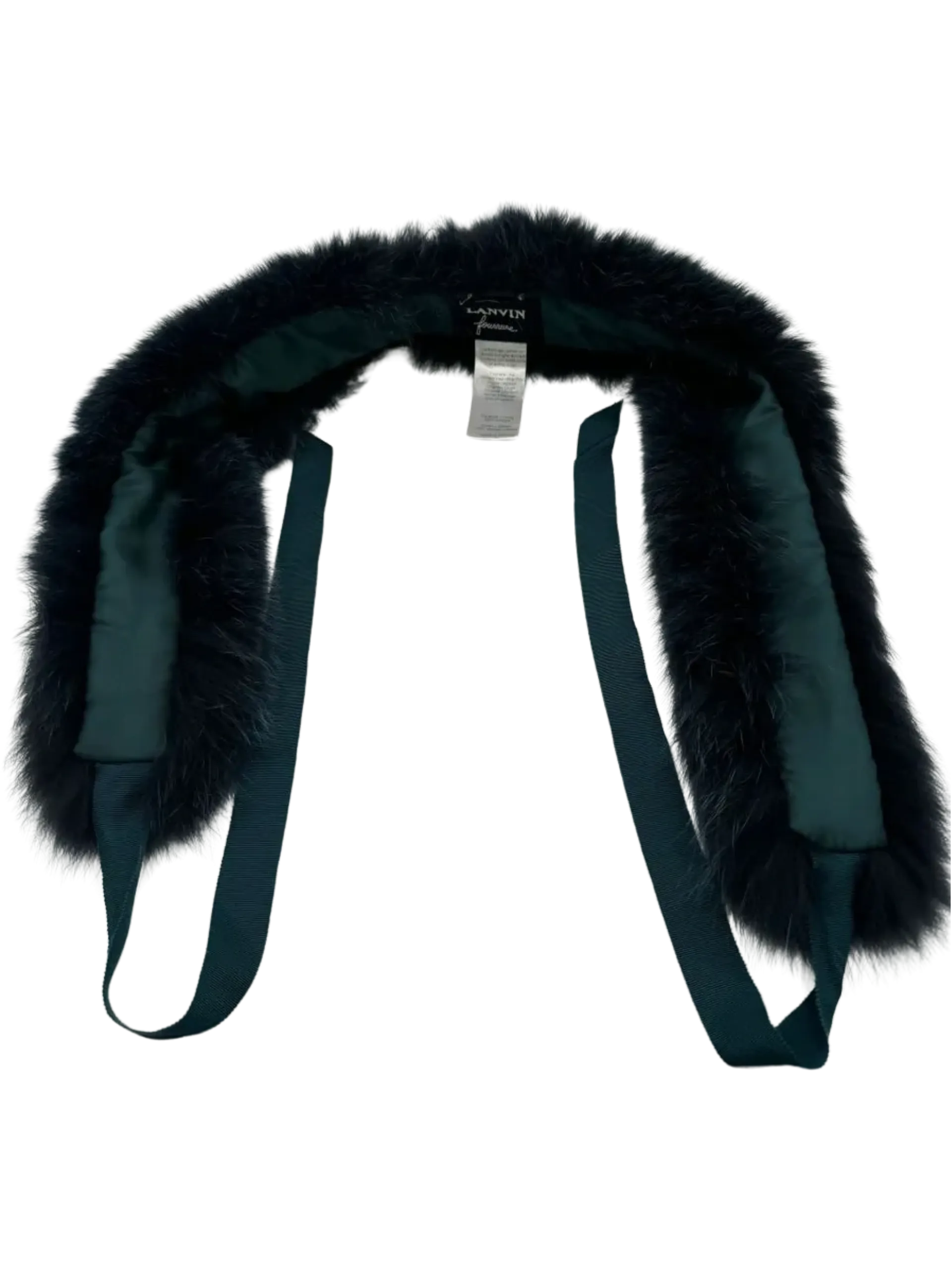 Lanvin Teal Fox Wrap Collar With Grosgrain Ribbon Tie