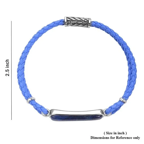 Lapis Lazuli Bracelet | Genuine Braided Leather Magnetic Clasp Stainless
