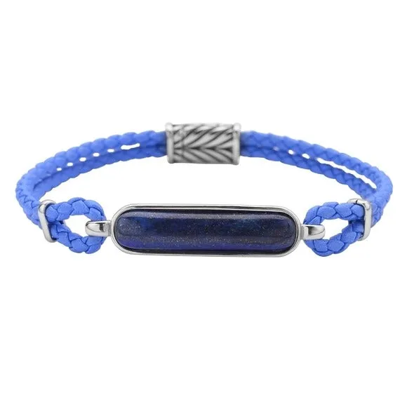 Lapis Lazuli Bracelet | Genuine Braided Leather Magnetic Clasp Stainless