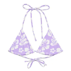 Lavender and White Hawaiian Flowers String Bikini Top