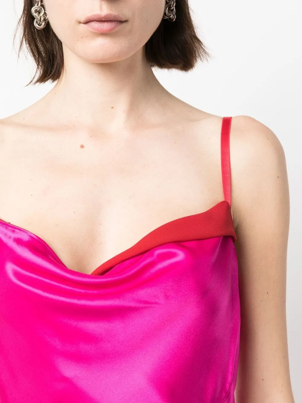 LAYERED SATIN-EFFECT MIDI DRESS