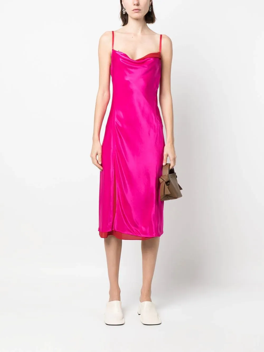 LAYERED SATIN-EFFECT MIDI DRESS