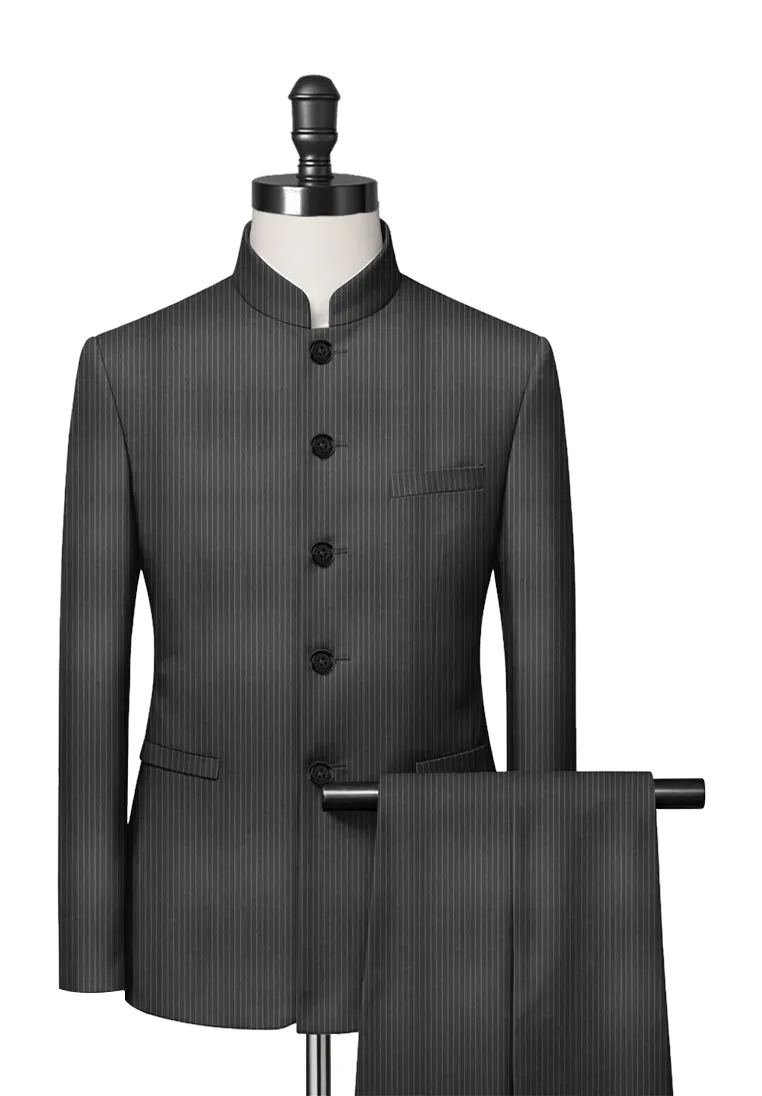 Light Grey Fine Stripe Mandarin Collar Suit