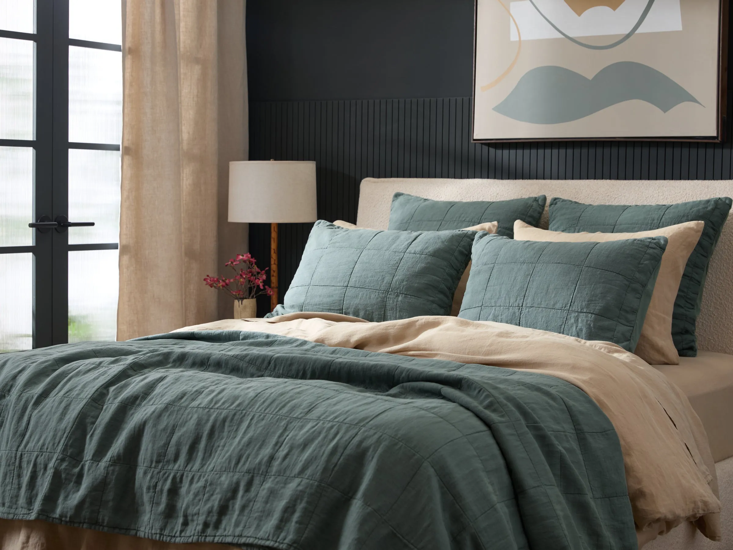 Linen Box Quilted Sham Set (Agave)