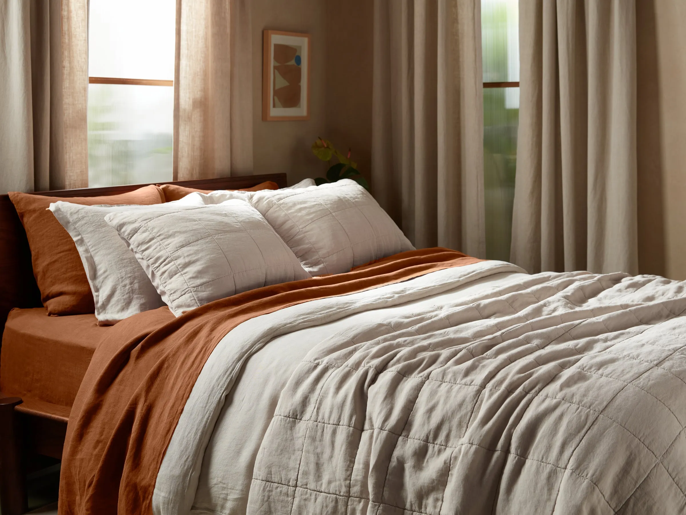 Linen Box Quilted Sham Set (Bone)