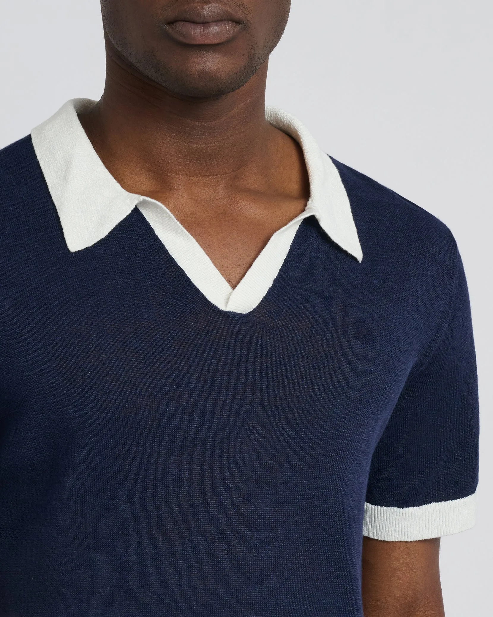 Linen Johnny Collar Polo Sweater