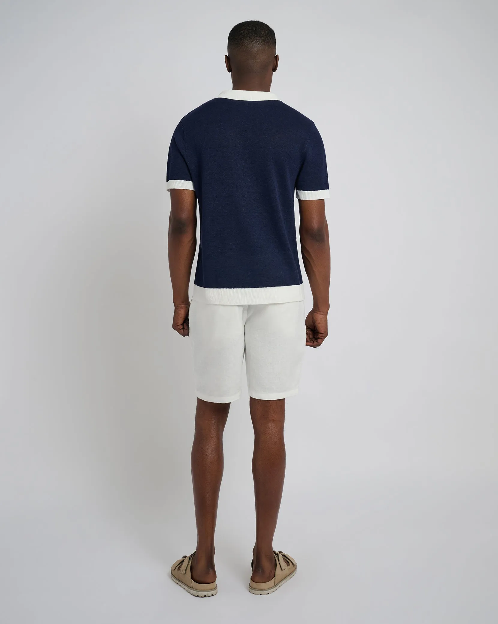 Linen Johnny Collar Polo Sweater