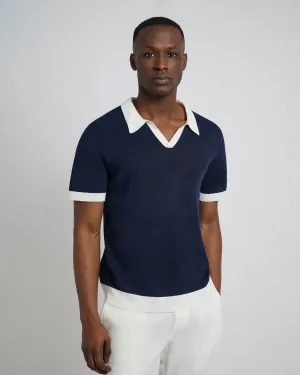 Linen Johnny Collar Polo Sweater