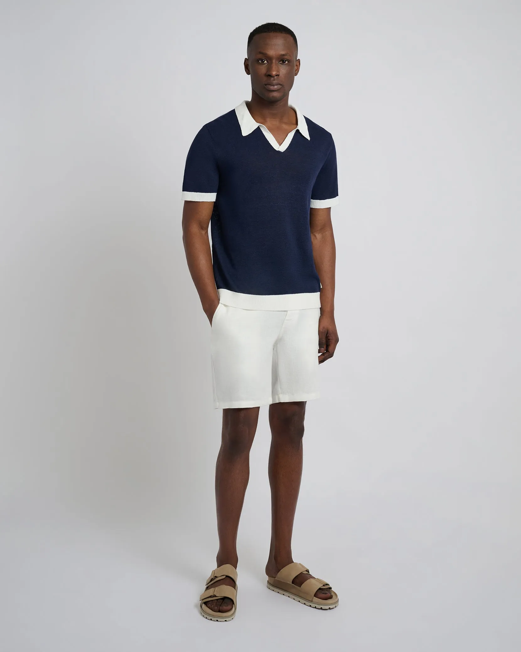Linen Johnny Collar Polo Sweater